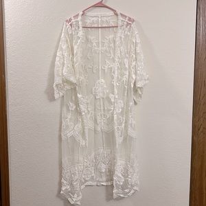 Medium Off-White Sheer Lace Cardigan Cover-Up